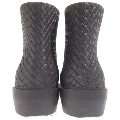 Bottega Veneta Fireman Short Rubber Boots Intrecciato Embossed Ankle Brown — view 3