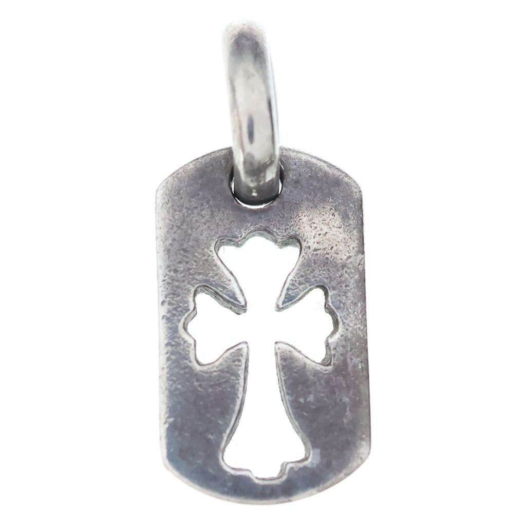Chrome Hearts DT Tny CO Crs Tiny Cutout Cross Dog Tag Charm Pendant Silver