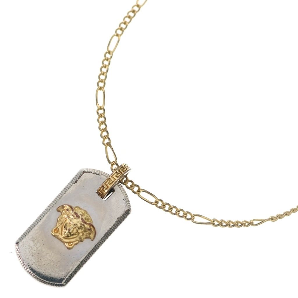 Versace Medusa Logo Plate Necklace Silver Gold