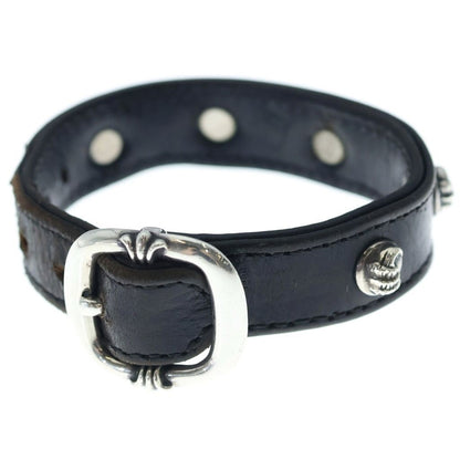 Chrome Hearts Gunslinger Crow Ball Leather Bracelet Black Silver