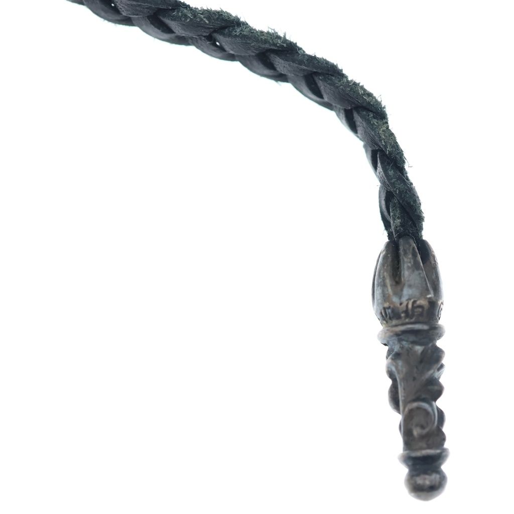Chrome Hearts Leather Braid Scroll Blade Silver Necklace — view 4