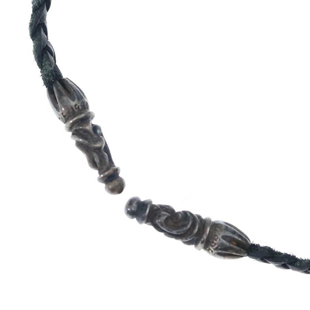 Chrome Hearts Leather Braid Scroll Blade Silver Necklace