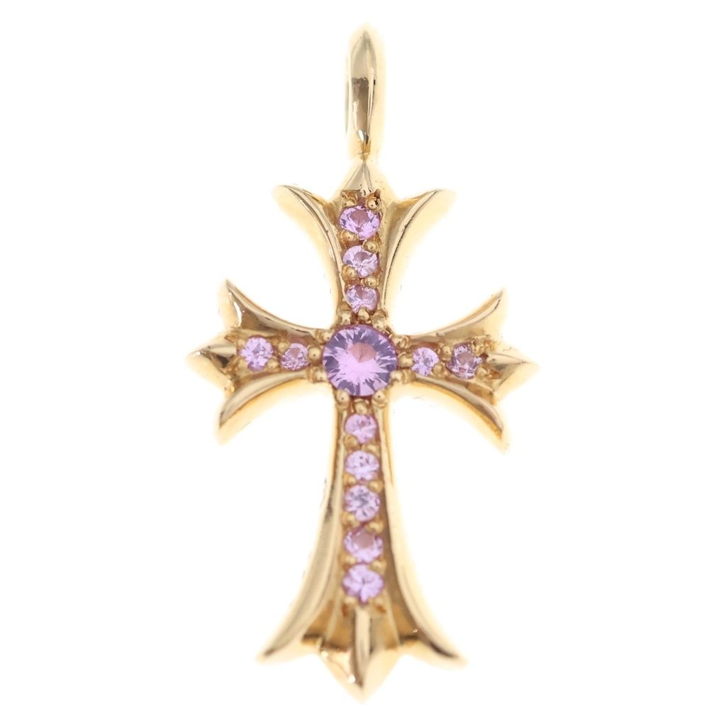 Chrome Hearts 22k Tny Crsf P Sap Tiny Fat Cross Pave Saffiano Pendant Gold