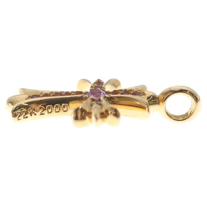 Chrome Hearts 22k Tny Crsf P Sap Tiny Fat Cross Pave Saffiano Pendant Gold — view 3