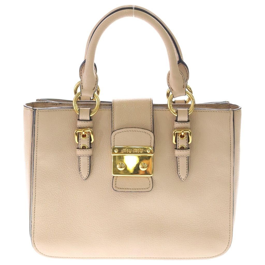 Miu Miu Madras 2-Way Shoulder Bag Pink Beige Leather Gold