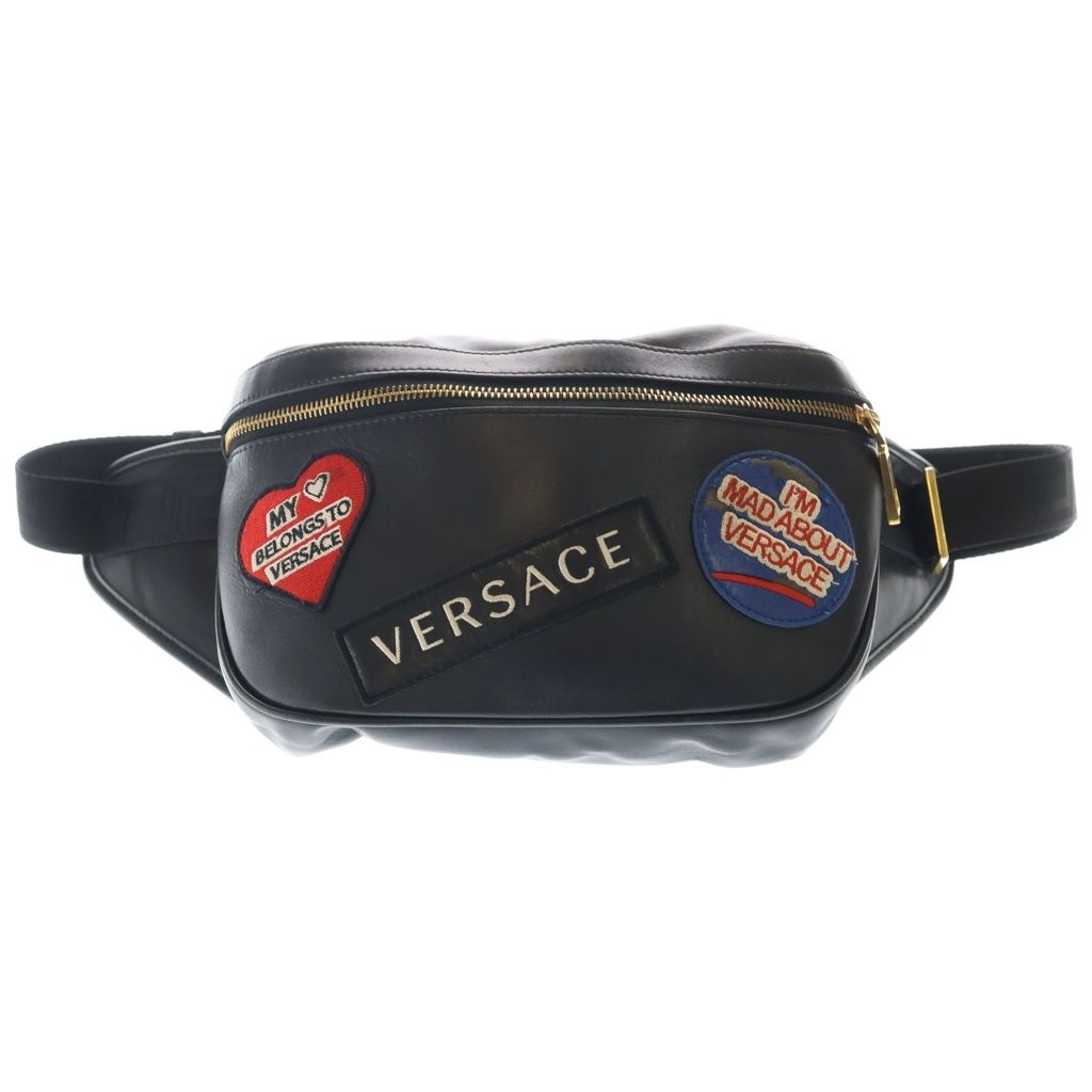 Versace Patch Embroidery Leather Body Back Black Messenger