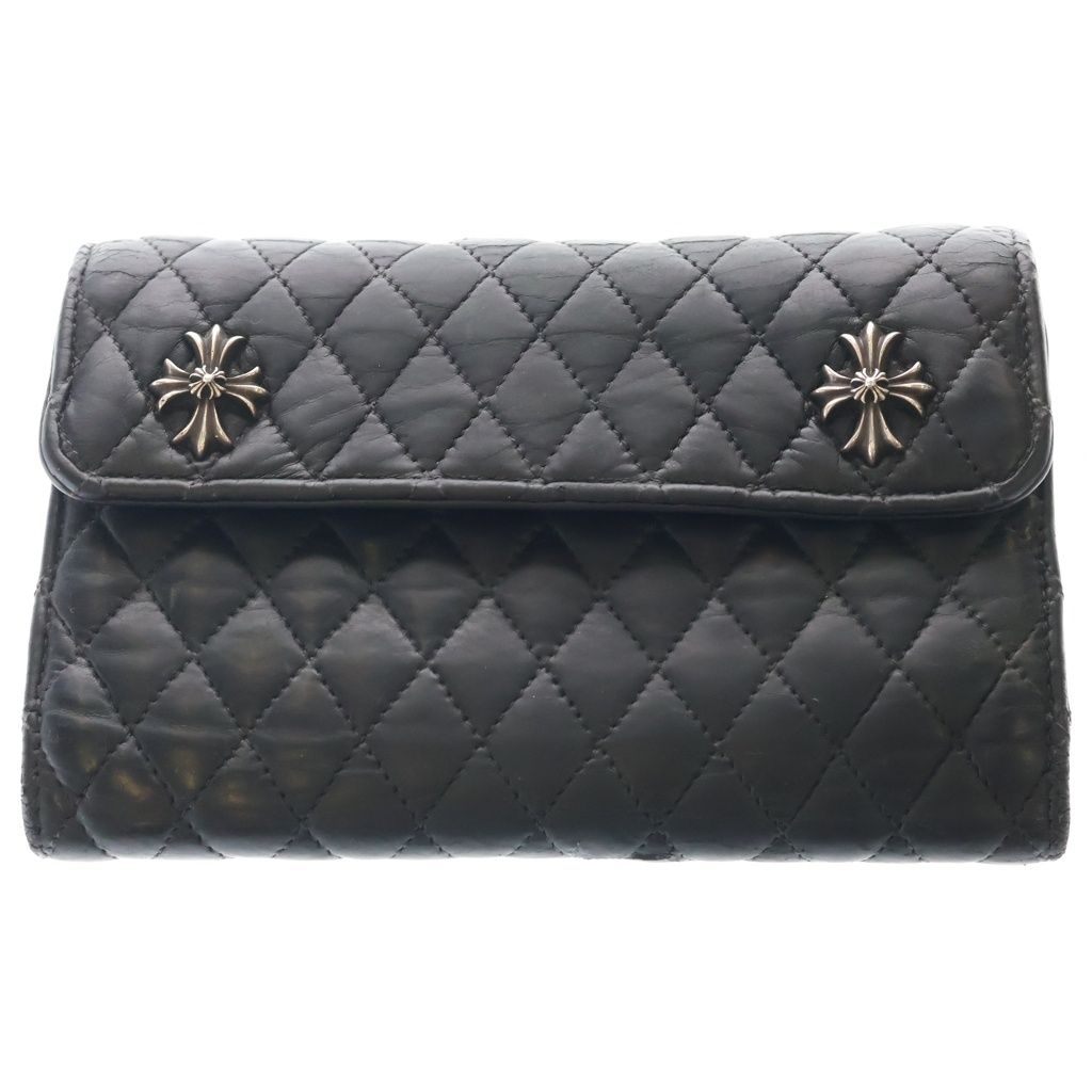 Chrome Hearts Qlt 4 Wave Quilted Leather Wallet Black Silver