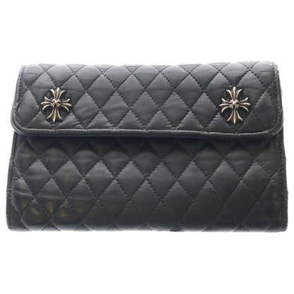 Chrome Hearts Qlt 4 Wave Quilted Leather Wallet Black Silver