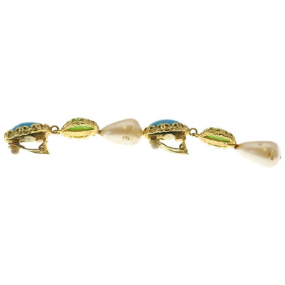 Chanel Faux Pearl Earrings Gripoix Blue Green Gold — view 4