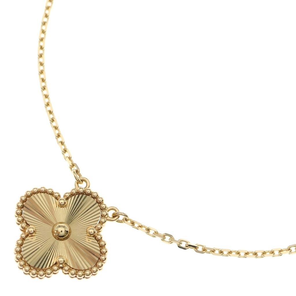 Van Cleef & Arpels Vintage Alhambra Guilloche Pendant Chain Gold