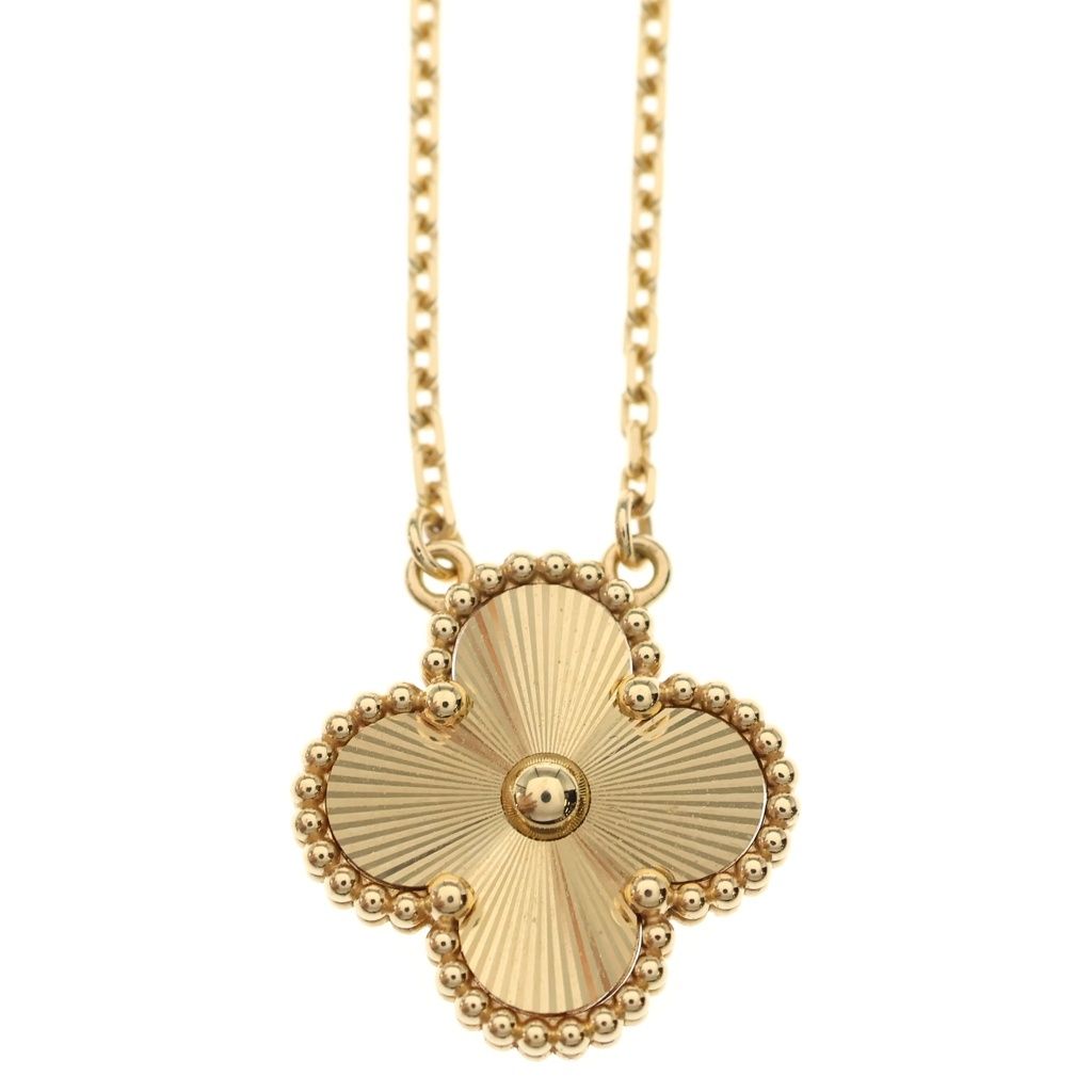 Van Cleef & Arpels Vintage Alhambra Guilloche Pendant Chain Gold — view 3