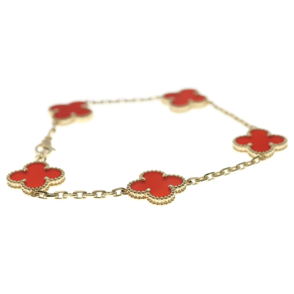Van Cleef & Arpels Vintage Alhambra 5 Motif Carnelian Bracelet Gold — view 3