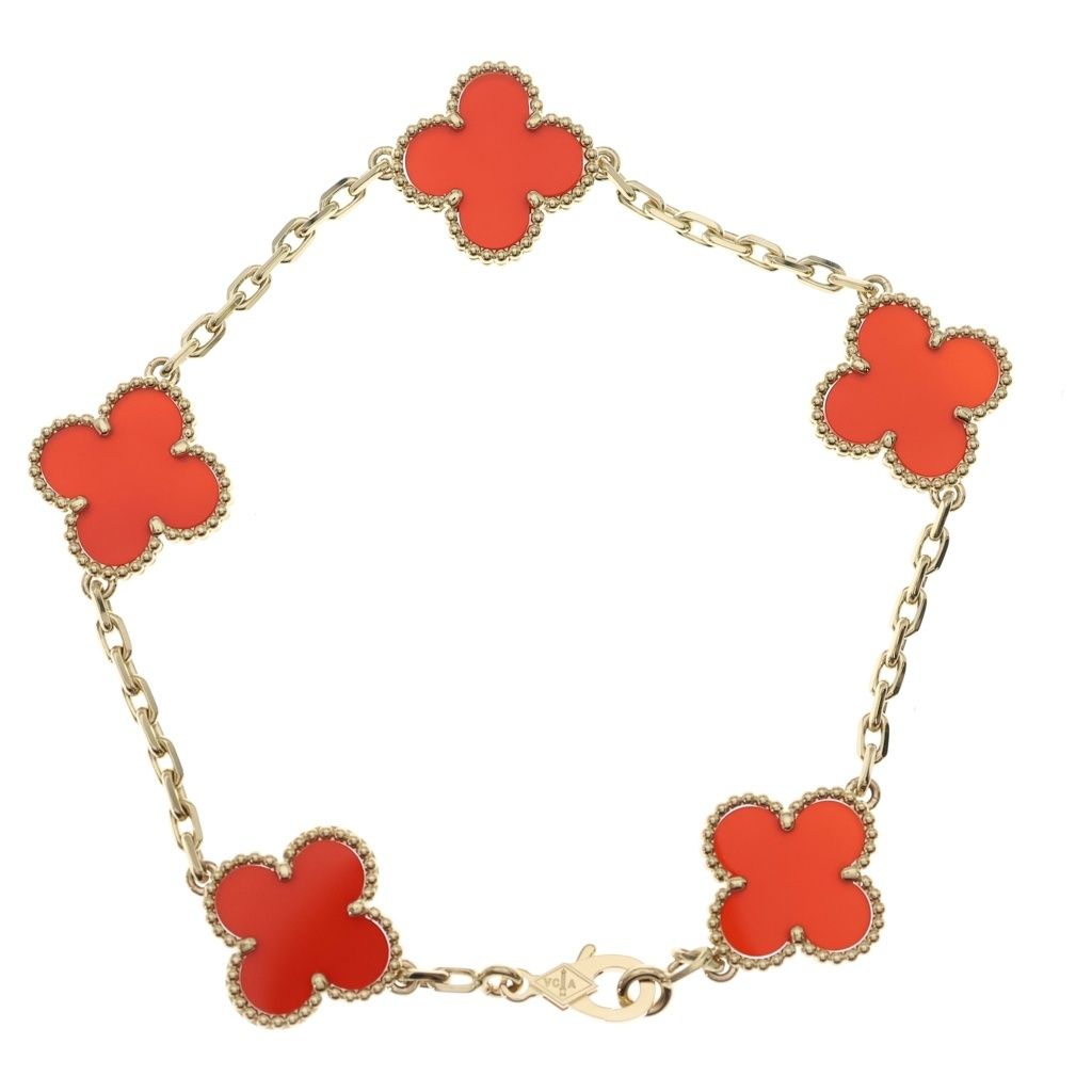 Van Cleef & Arpels Vintage Alhambra 5 Motif Carnelian Bracelet Gold — view 2