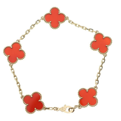Van Cleef & Arpels Vintage Alhambra 5 Motif Carnelian Bracelet Gold — view 2
