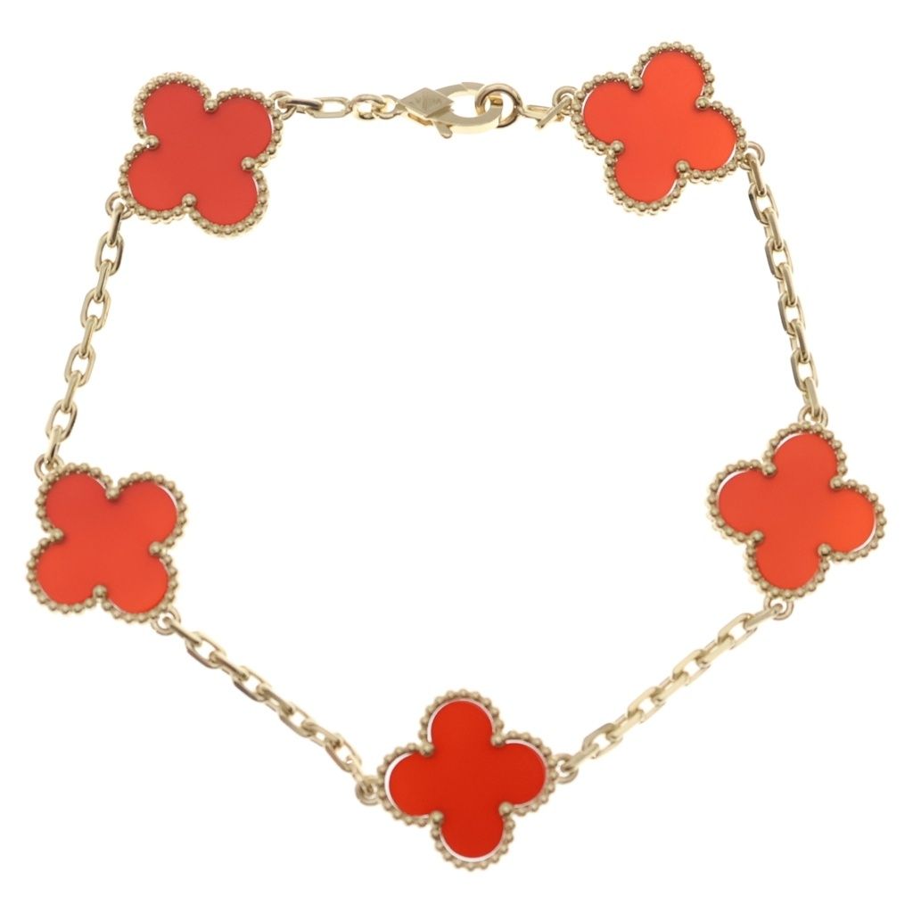 Van Cleef & Arpels Vintage Alhambra 5 Motif Carnelian Bracelet Gold