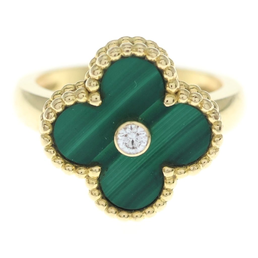 Van Cleef & Arpels Vintage Alhambra Malachite Diamond Ring Gold Green