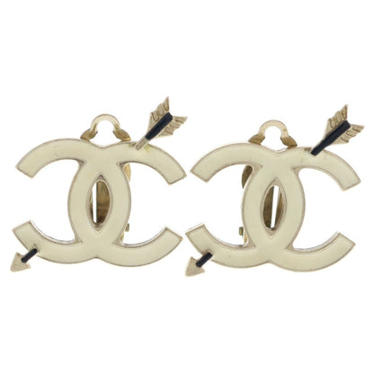 Chanel CC Logo Arrow Earrings Gold White 10c