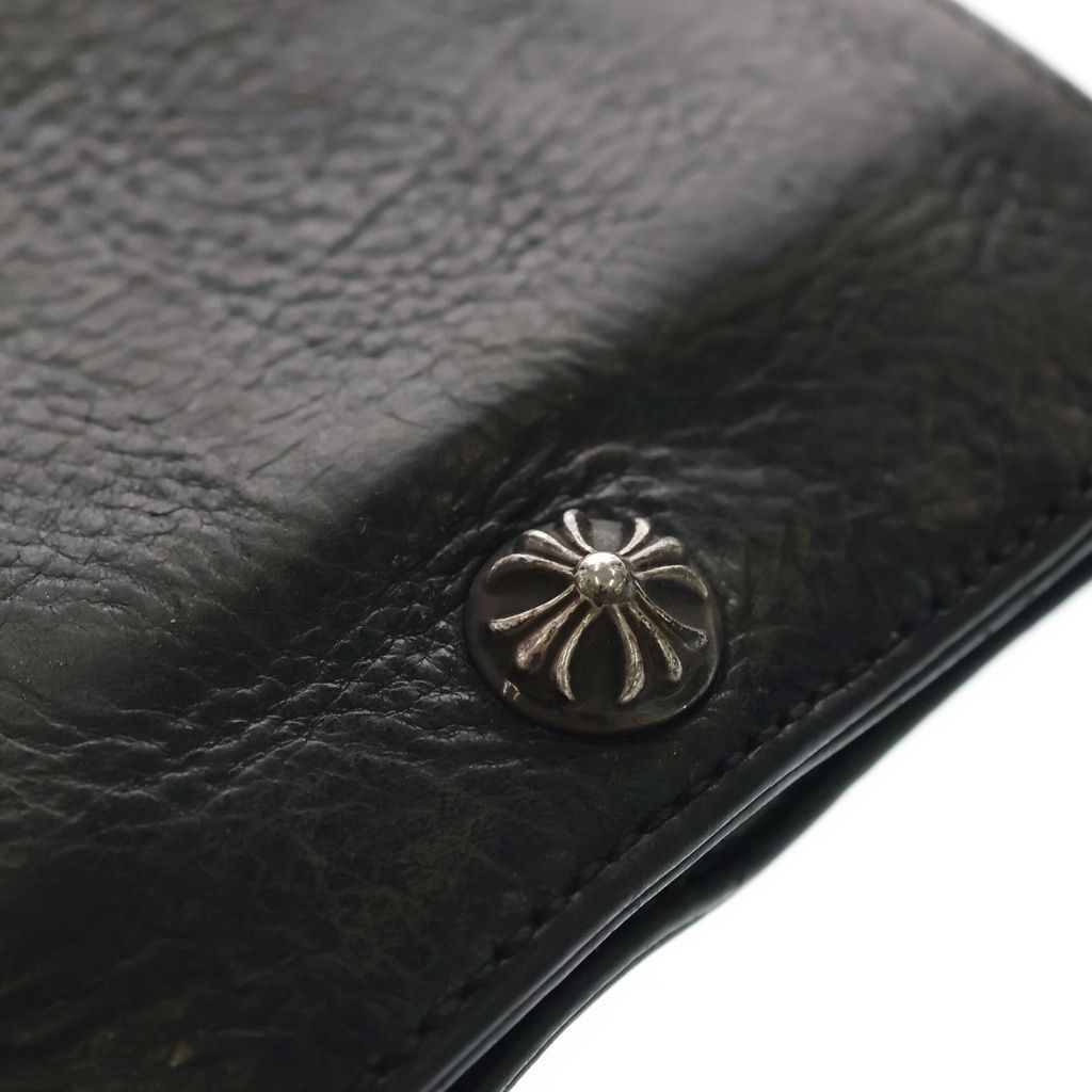 Chrome Hearts 1 Snap Cross Ball Button Leather Wallet Black — view 6