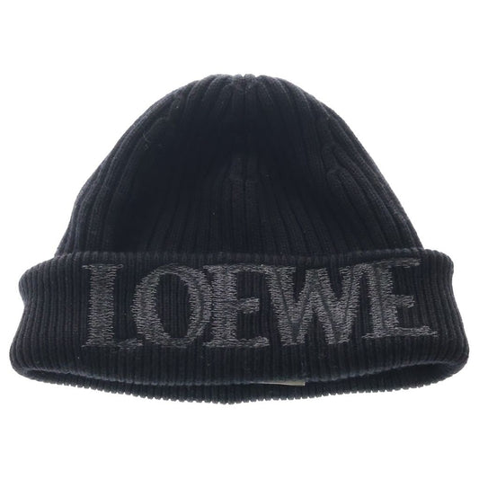Loewe Logo Embroidery Wool Knit Cap Black