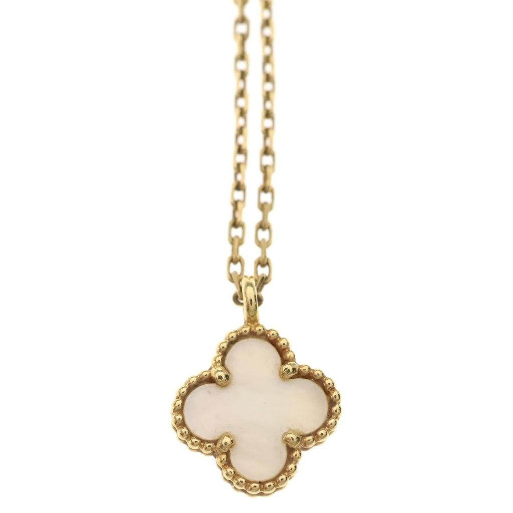 Van Cleef & Arpels Sweet Alhambra Mother of Pearl Pendant Chain Gold — view 3