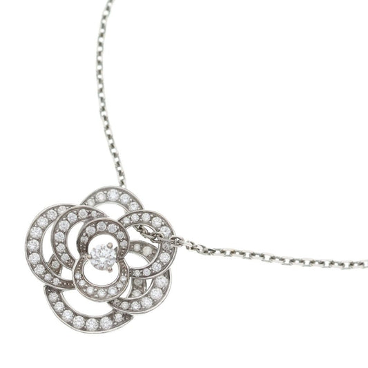 Chanel Camellia Diamond Pendant Chain Silver