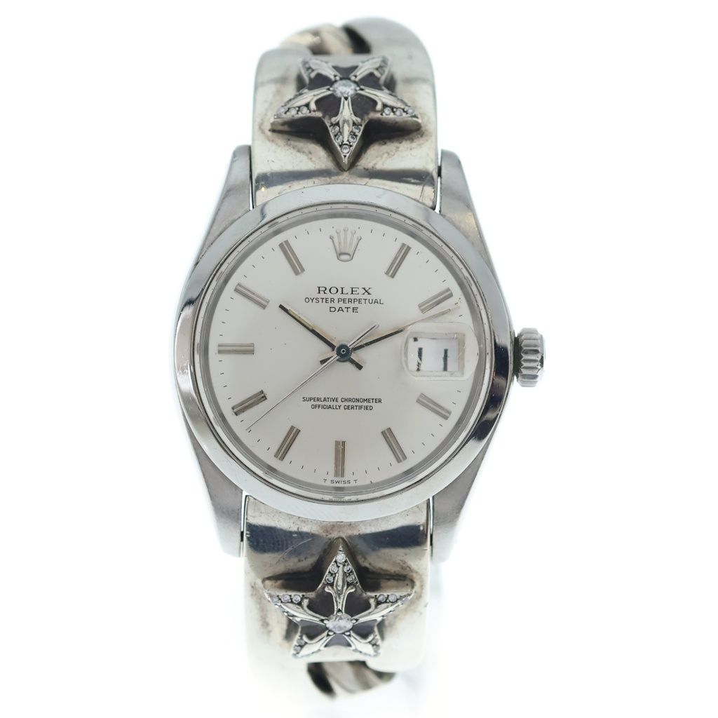 Rolex Oy Star Perpetual Date Pave Diamond Motif Watch Band Wristwatch