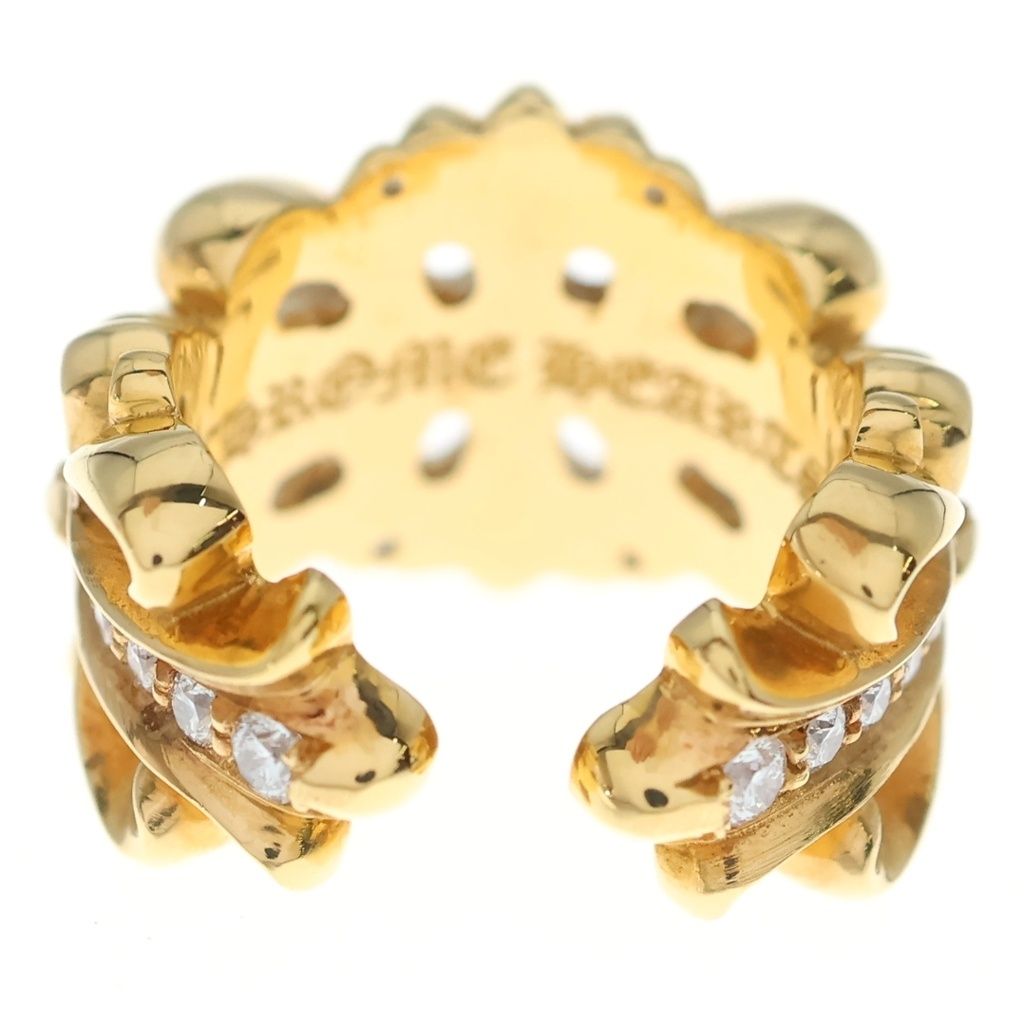 Chrome Hearts 22k Dbl Flrl Crs Double Floral Cross Pave Diamond Gold Ring — view 2