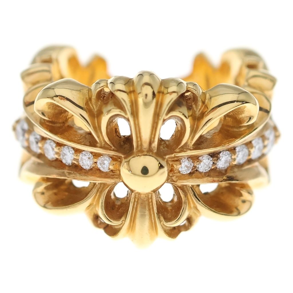 Chrome Hearts 22k Dbl Flrl Crs Double Floral Cross Pave Diamond Gold Ring — view 4