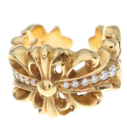 Chrome Hearts 22k Dbl Flrl Crs Double Floral Cross Pave Diamond Gold Ring
