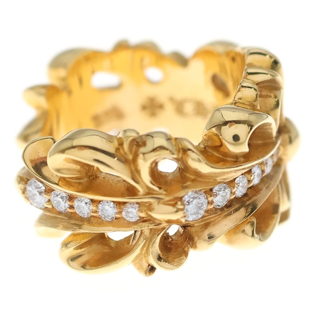 Chrome Hearts 22k Dbl Flrl Crs Double Floral Cross Pave Diamond Gold Ring — view 3