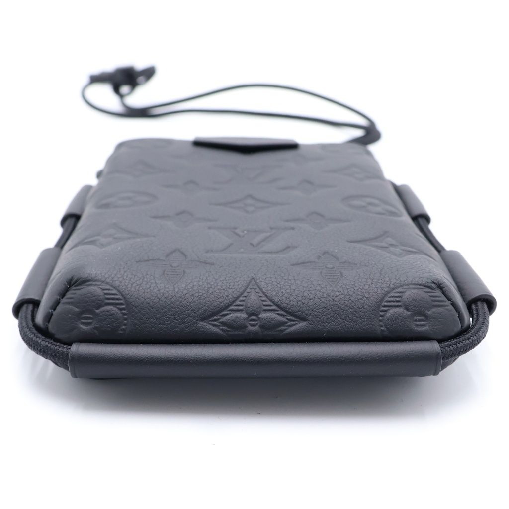 Louis Vuitton Lace Up Pouch Monogram Shadow Embossed Leather Shoulder Bag Black — view 4