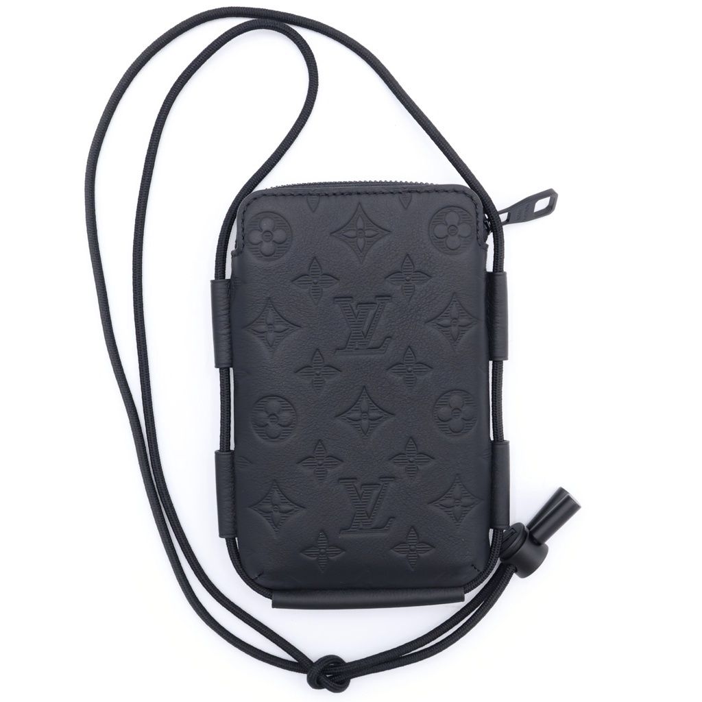 Louis Vuitton Lace Up Pouch Monogram Shadow Embossed Leather Shoulder Bag Black — view 2