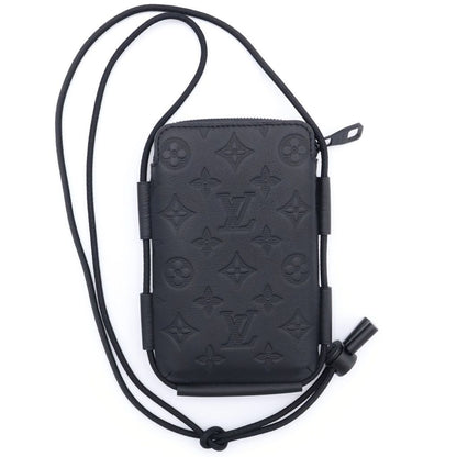 Louis Vuitton Lace Up Pouch Monogram Shadow Embossed Leather Shoulder Bag Black — view 2