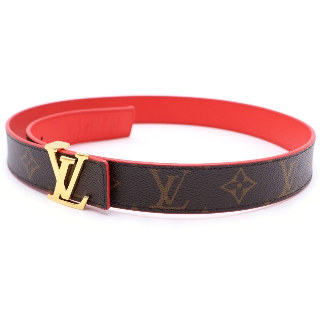 Louis Vuitton Monogram Ceinture LV Initial Belt Brown Red Leather Gold