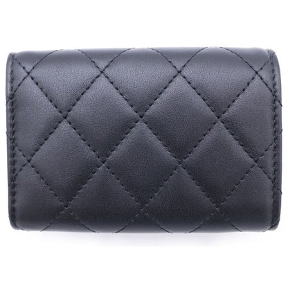 Chanel CC Logo Rhinestone Trifold Wallet Compact Coin Case Black Lambskin Gold — view 2