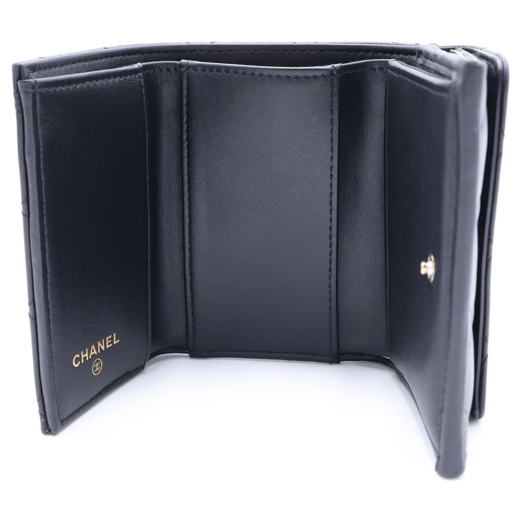 Chanel CC Logo Rhinestone Trifold Wallet Compact Coin Case Black Lambskin Gold — view 4