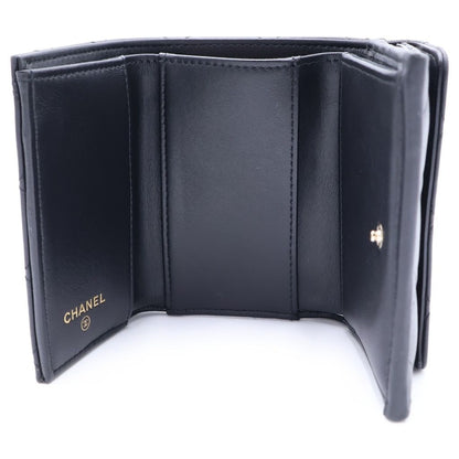 Chanel CC Logo Rhinestone Trifold Wallet Compact Coin Case Black Lambskin Gold — view 4