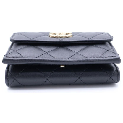 Chanel CC Logo Rhinestone Trifold Wallet Compact Coin Case Black Lambskin Gold — view 5