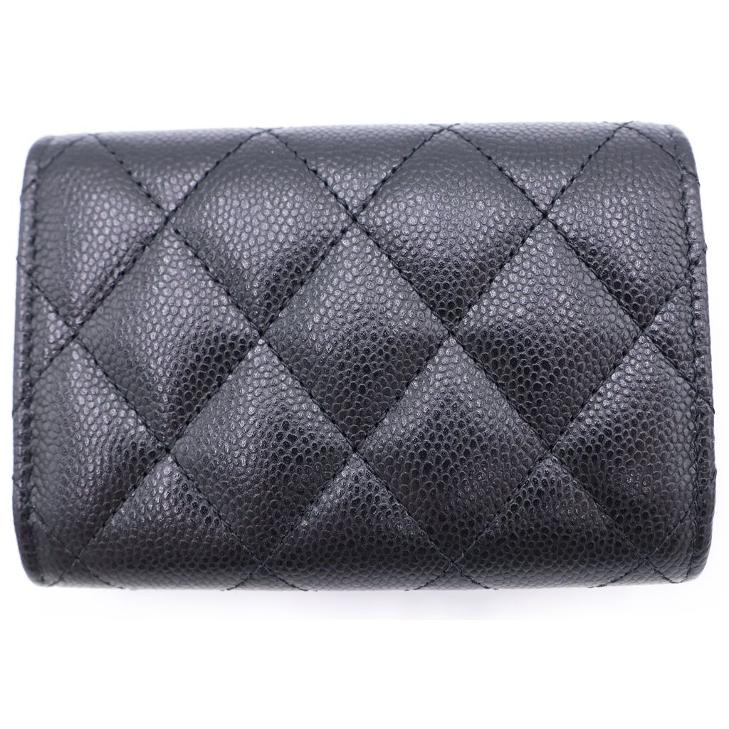 Chanel Quilted Small Classic Compact Wallet Trifold Caviar Leather Black Silver — view 2