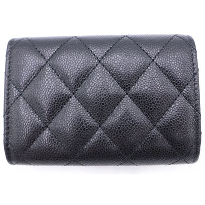 Chanel Quilted Small Classic Compact Wallet Trifold Caviar Leather Black Silver — view 2