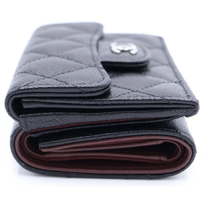 Chanel Quilted Small Classic Compact Wallet Trifold Caviar Leather Black Silver — view 3