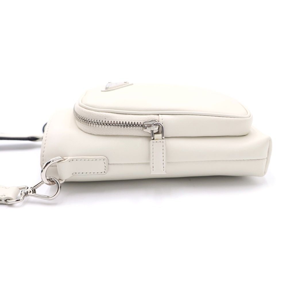 Prada Leather Phone Case Shoulder Bag Silver White — view 3