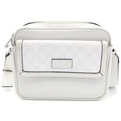 Gucci GG Supreme Cross Belt Bag White Leather Silver