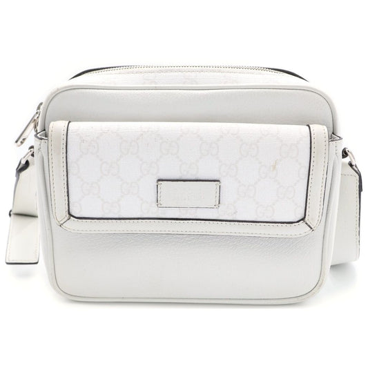 Gucci GG Supreme Cross Belt Bag White Leather Silver