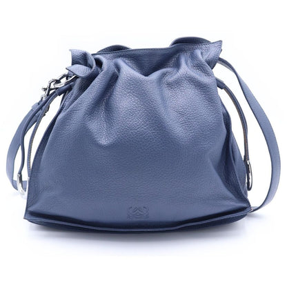 Loewe Flamenco Shoulder Bag Drawstring Light Blue Leather Silver