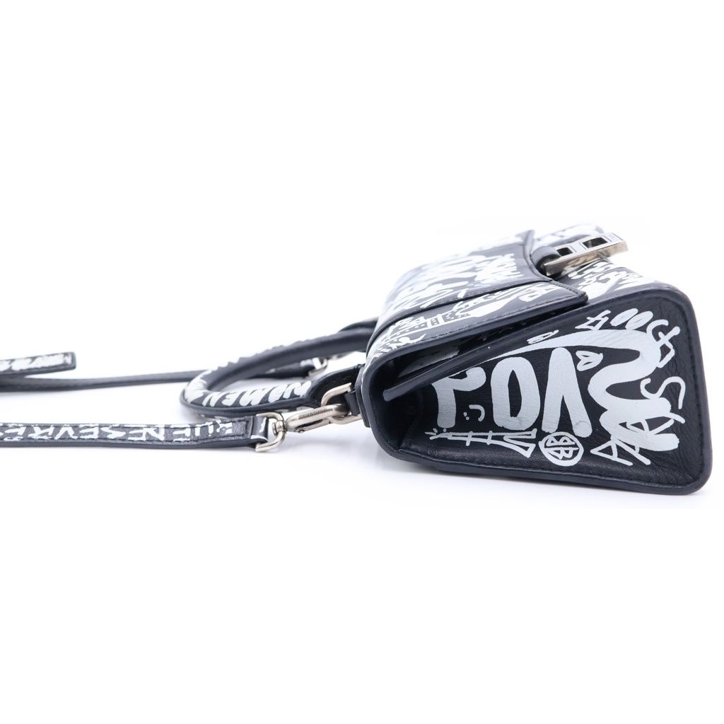 Balenciaga Graffiti Hour Glass Xxs 2-Way Shoulder Bag Leather Black White — view 3