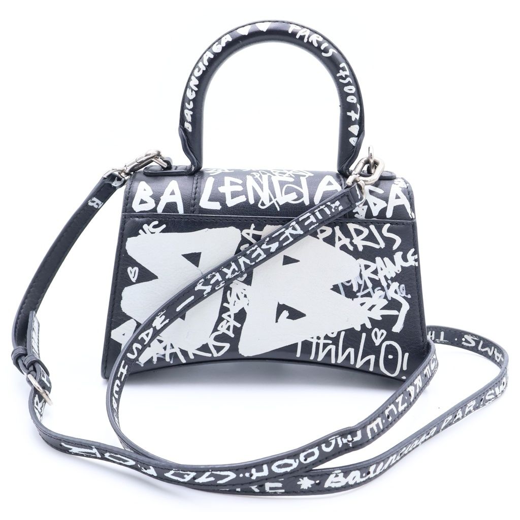 Balenciaga Graffiti Hour Glass Xxs 2-Way Shoulder Bag Leather Black White — view 2