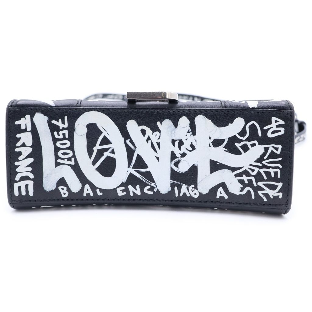 Balenciaga Graffiti Hour Glass Xxs 2-Way Shoulder Bag Leather Black White — view 4