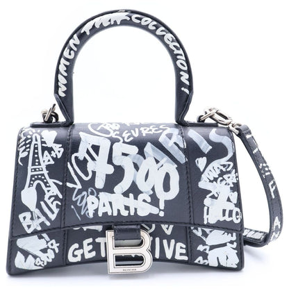 Balenciaga Graffiti Hour Glass Xxs 2-Way Shoulder Bag Leather Black White