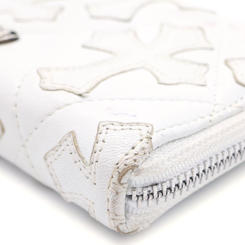 Chrome Hearts Rec Zip Quilted Wallet Cemetery Cross Leather White — view 5